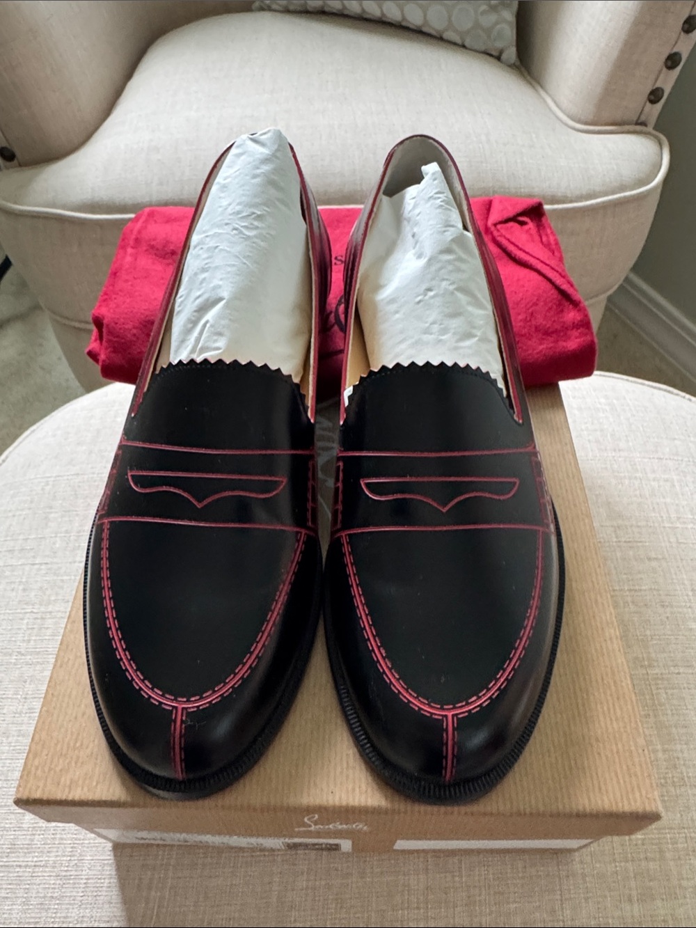 New Christian Louboutin Black with Red trim loafers size 38